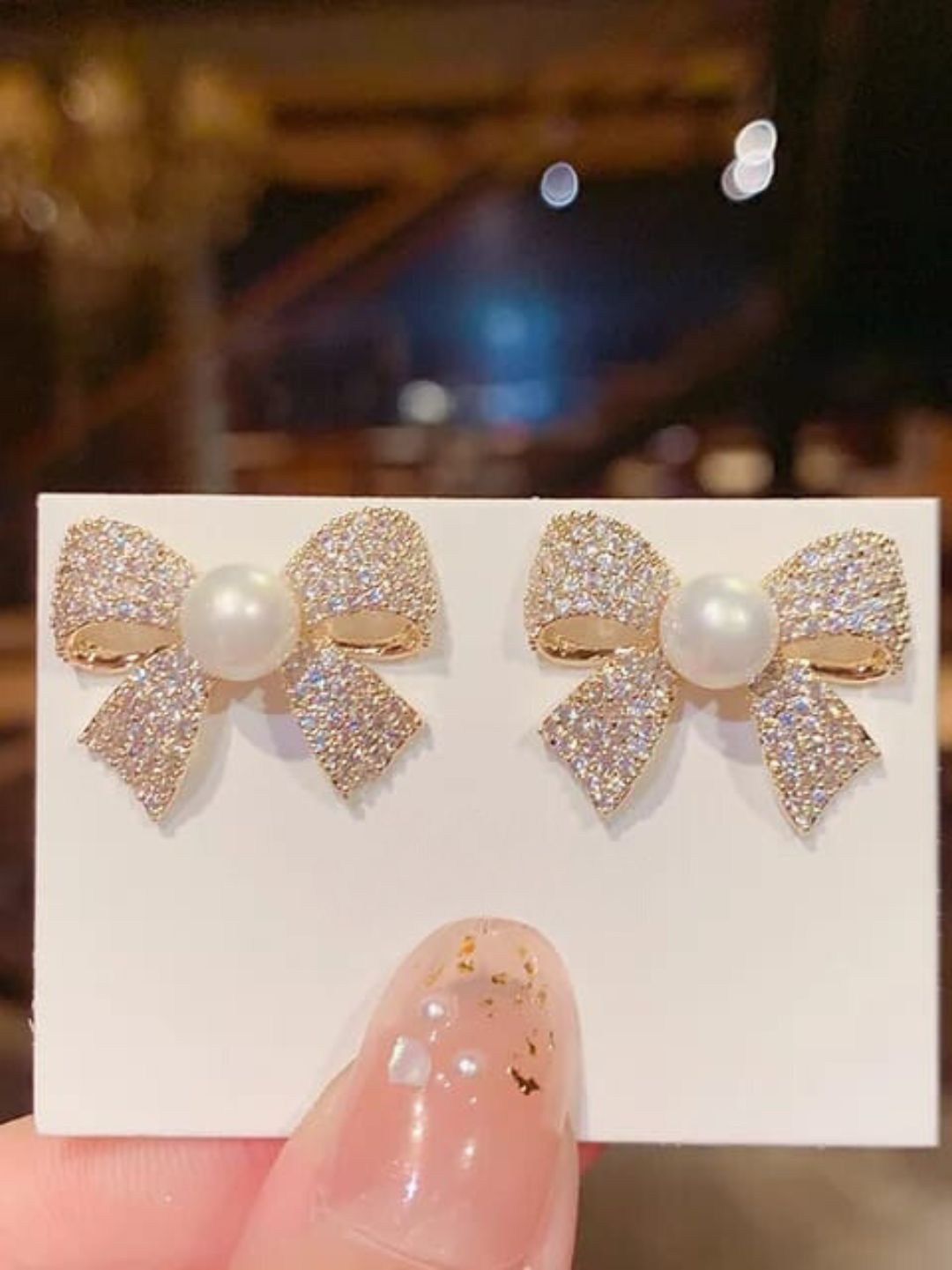 BLING PEARL BOW EARRINGS
