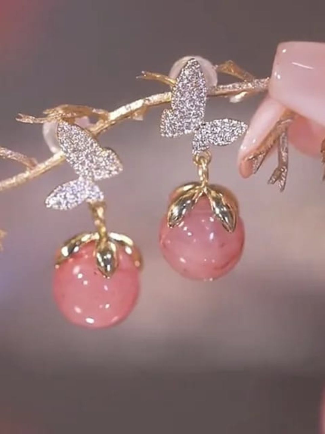 BUTTERFLY PINK PEARL DANGLERS