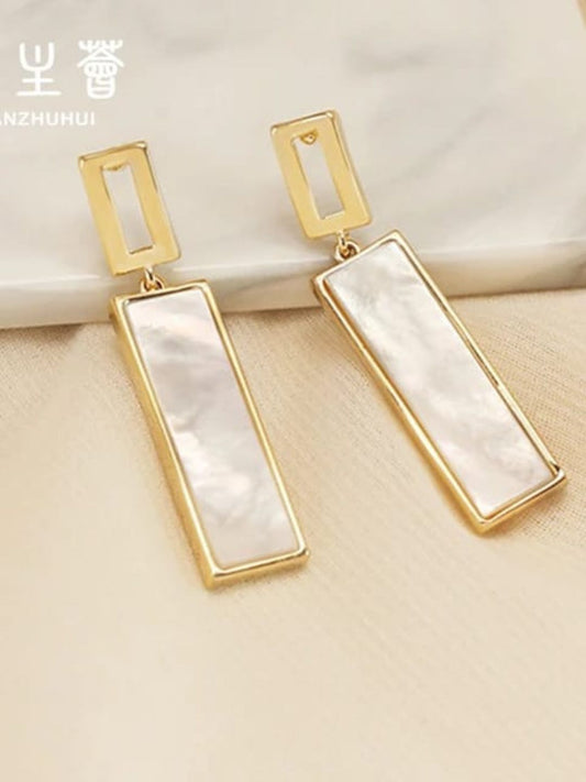 KOREAN RECTANGLE SHELL DROP EARRINGS