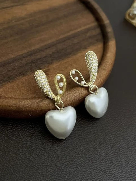 PEARL HEART DROP EARRINGS