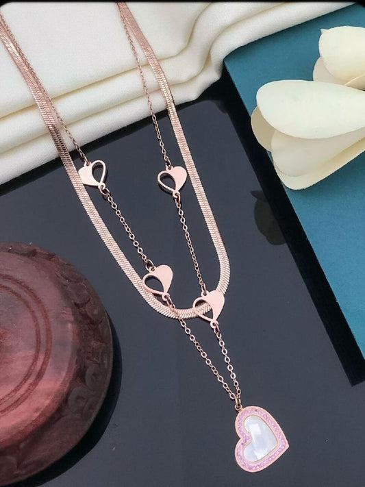 2 Layer Heart Shaped Rose Gold Chain Pendant