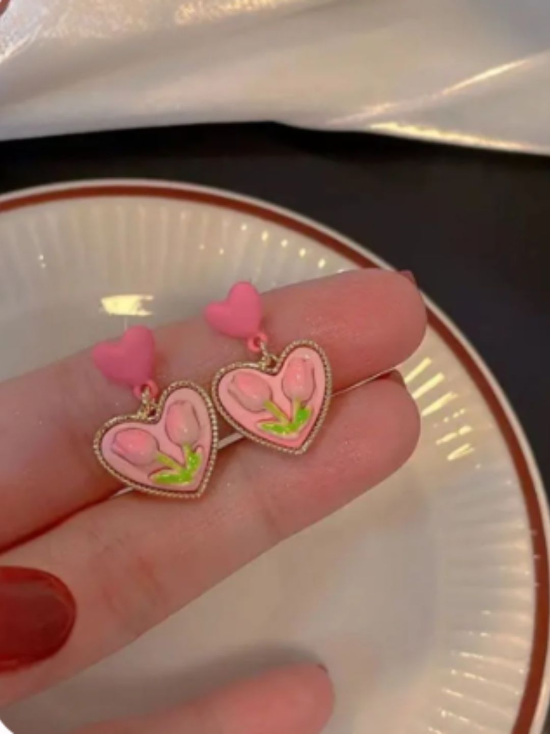 HEART ROSE EARRINGS