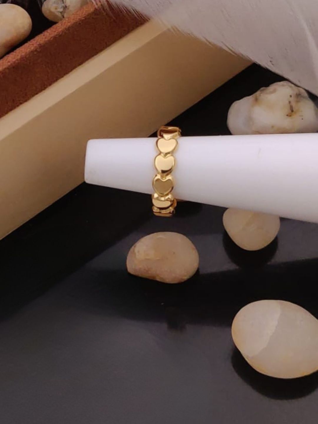 GOLD-TONE HEART LINK ADJUSTABLE RING
