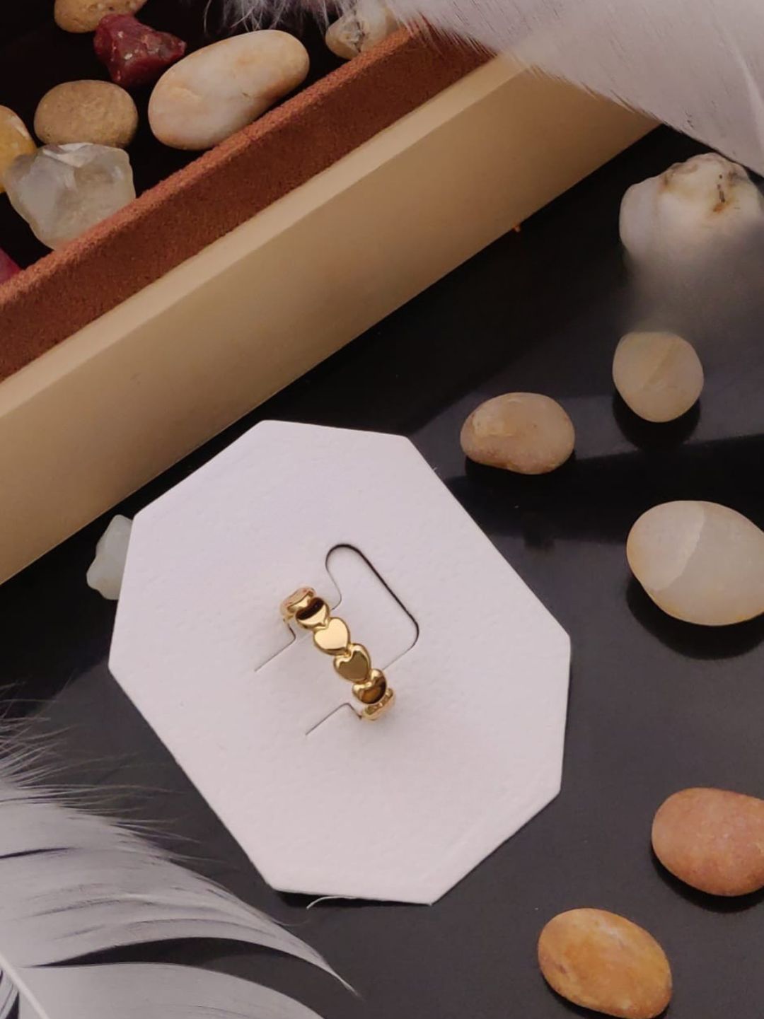 GOLD-TONE HEART LINK ADJUSTABLE RING