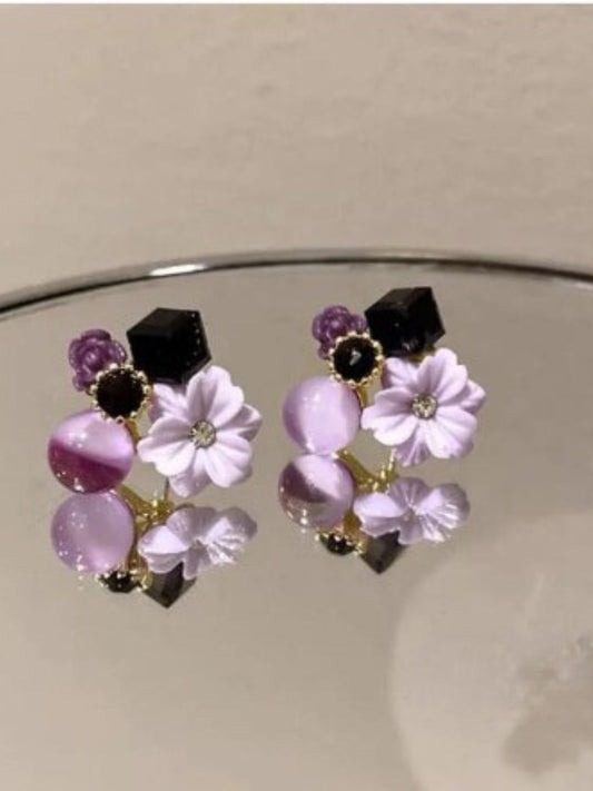 PURPLE FLOWER STUDS