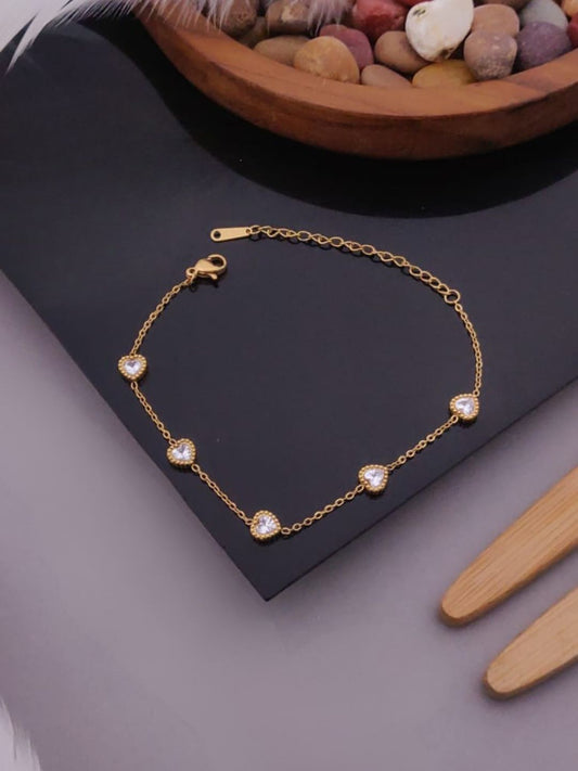 ELEGANT HEART CZ GOLD CHAIN BRACELET