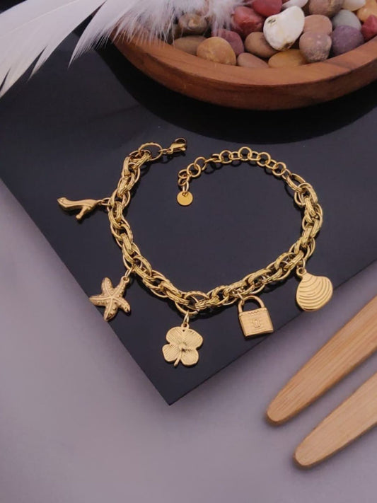 CHARM GOLD BRACELET – BEACH & FLORAL PENDANTS