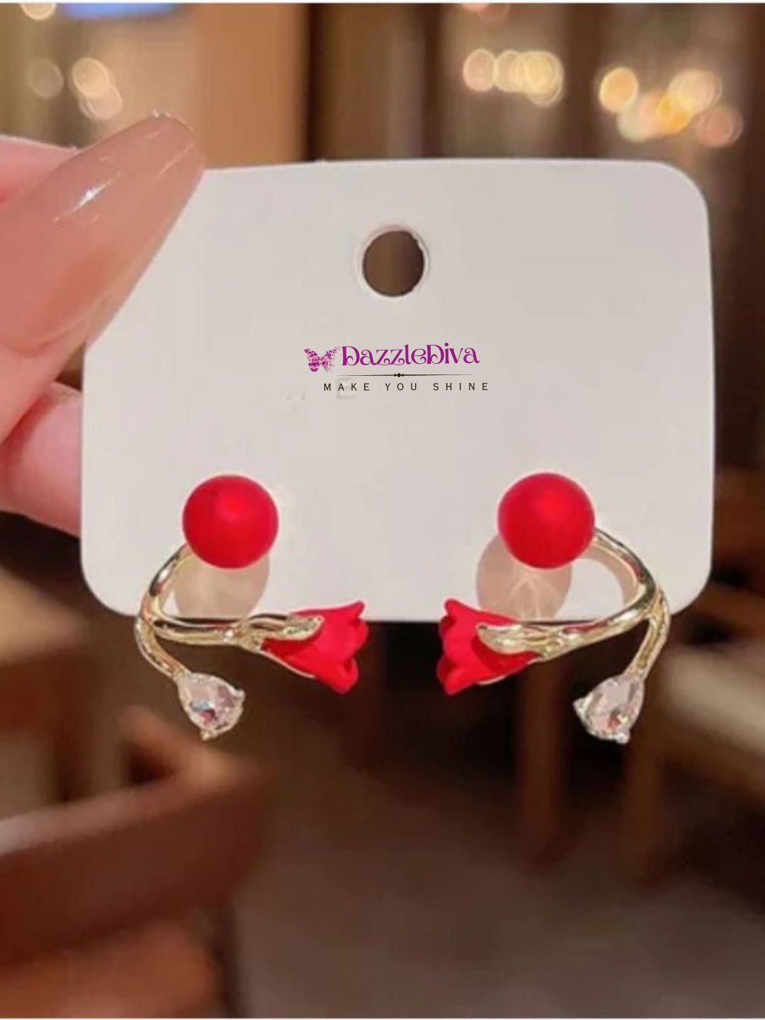 RED ROSE EARRING